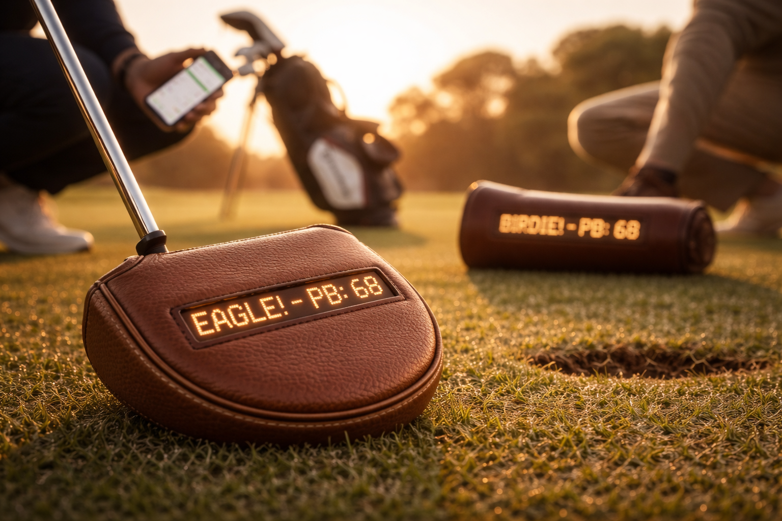 ChattyCover putter cover showing EAGLE PB 68 on LED display